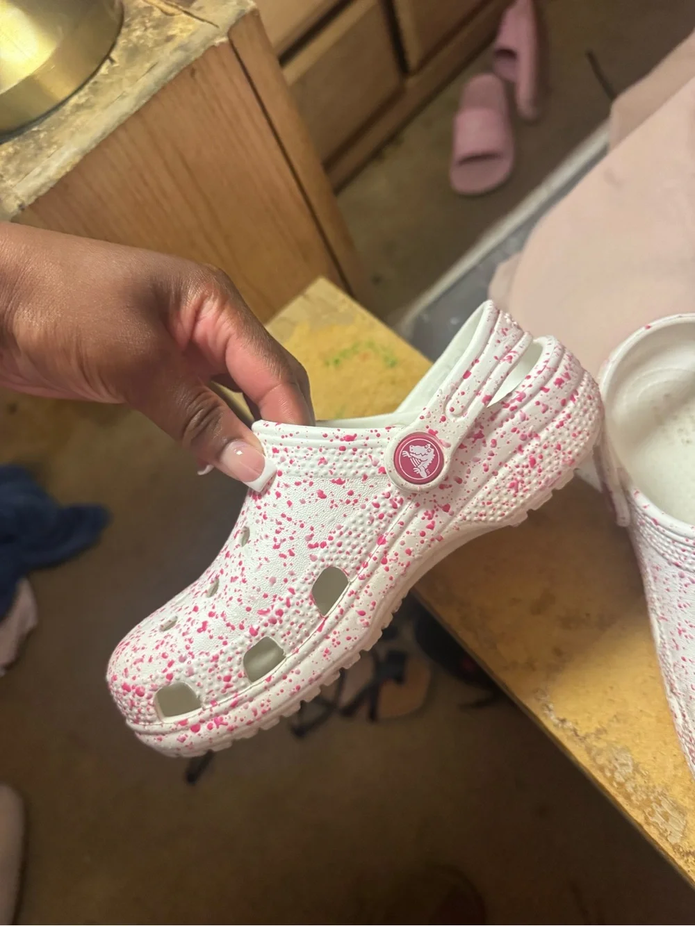 CROCS Kids White Clog with Pink Speckle
